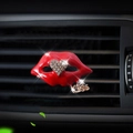 Red lip car air vent clip with rhinestone heart and KISS charm on car outlet - Red Heart Lips