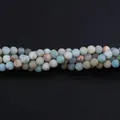 Detailed macro of multi-color matte natural stone beads including Amazonite and Agate - Frosted Amazonite / 4mm (approximately 90 Beads) 38cm Long