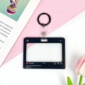Zwarte acryl kaarthouder in sociale media stijl met geprinte Engelse tekst - Zwart / Leren riem ring