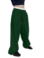 Detail of dark green wide-leg joggers featuring an elastic waistband and black drawstring - Dark Green
