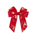 Detail of red grosgrain ribbon bow featuring gold reindeer print and Merry Christmas text - Red Bronzing Elk Text (5)