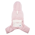 Pink quilted hooded dog jumpsuit with white pocket and traction D-ring for small dogs - S / Light Pink