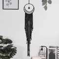 Handmade black woven dream catcher with a central gemstone and long cotton tassels - Semicircle + Natural Stone / Black