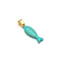 Golden fish pendant featuring turquoise enamel finish and detailed metallic outlines - Green