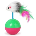 Interactive cat toy featuring a plush mouse and colorful feathers on a tumbler base - Tumbler Mouse Toy