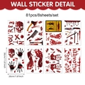 81pcs Halloween bloody handprints and skulls wall stickers set for window decoration - 8 Sheets Set (CT24Y11965S_T)