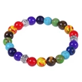 Chakra healing bracelet with 8mm natural stones and silver hollow metal spacers - Colorful Cracked Beads Silver Spacer Style (001)