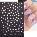 3D laser silver nail stickers with white star patterns and butterfly cutout effects - STZ-X019 Iridescent White Star Cross