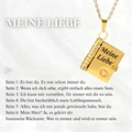 Gold book-shaped stainless steel necklace with Meine Liebe engraving on multi-page pendant - 59 Gold German Lover Style
