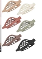 Set of 6 matte hollow oval hair clips in beige, white, pink, green, brown, and black - Set 13 (Pack of 6)