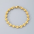Polished 18K gold-plated stainless steel coffee bean link bracelet with lobster clasp - Gold 7mm Bracelet
