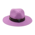 Chapeau fedora violet en paille avec ornement tête de buffle et broderie florale - Violet