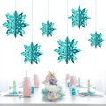 Blaue 3D Papier Schneeflocken Hängedekoration Set für Winterparty und Schaufenster Deko. - 6-Teiliges Set / Seeblau