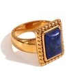 Bague en acier inoxydable plaqué or 18K avec pierre lapis-lazuli bleue rectangulaire - US 6 / Bague Rectangle Pierre Naturelle - Or - Lapis-lazuli