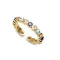 Detail of 18K gold plated eye ring with blue enamel and micro-set zirconia crystals - Blue Enamel Eyes - Gold