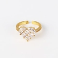 Macro detail of gold-plated open ring featuring a sparkling zircon pavé heart center - Heart with Side Stones Style(XJZ26)