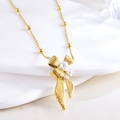 French vintage gold bow necklace with white pearls on a minimalist beaded chain - Necklace