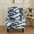 Elastic wingback chair cover with blue and white abstract striped knit fabric - Blue White Stripes