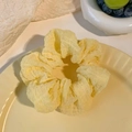 Pale yellow crepe fabric scrunchie with fluffy texture for ballet core hairstyle - Puff Yellow