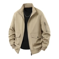 Men's khaki flight jacket with stand collar, tactical pockets and ribbed cuffs - L / Khaki