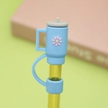 Blue daisy flower silicone straw cover cap for 10mm cups in a close-up view - Blue Cup / 10mm