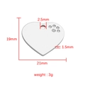 Especificaciones detalladas de tamaño para colgante de corazón de acero con medidas - Estilo Corazón Plateado