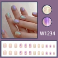 Unghie finte corte quadrate viola aurora con glitter e sfumature set 24 pezzi - Stile Chiazze Glitter Lavanda Aurora (W1234) / Tipo di Colla