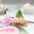 Resin Christmas tree pyramid with green crystals and gold foil on floral background - White Turquoise Sequins