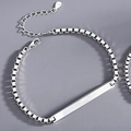 Adjustable S925 sterling silver box chain bracelet with a polished rectangular bar - Plain Polish Bracelet Men