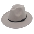 Classic light grey wool fedora hat with black leather belt and silver buckle detail - M(56-58cm) / Light Gray