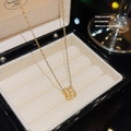 Titanium steel ring pendant necklace in gold finish with white zircons and pearls - X050 Gold Pearl Circle