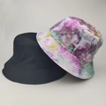 Classic black and purple pink tie-dye reversible cotton sun protection bucket hat - 7# (Purple Green Pink Tie Dye + Black)
