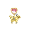 Piercing de nombril doré avec cœur rose, pendentif papillon et zircons blancs étincelants - Piercing de Nombril Cœur Papillon (#10)