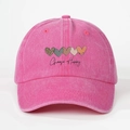 Berretto in cotone lavato rosa con stampa a cuore Choose Happy in uno stile vintage - Regolabile / Rosa Rossa