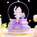 Purple crystal ball music box with a cute praying girl, featuring glowing LED light base - Large 100 Snow+Light+Music / Purple