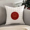 Christmas pillowcase with red polka dots and best wishes text on a grey sofa - TQR73-5 White Red Polka Dots Best Wishes