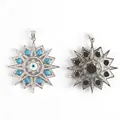 Octagram Evil Eye pendant in silver metal with zircon pavé and turquoise beads - Style B Silver Plated / 1 Piece