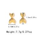 Pendientes de cola de pez de acero inoxidable chapado en oro, textura cepillada, 1,5 cm - Estilo de Textura de Ginkgo de Cola de Pez (TL-E1280-02)