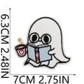 Detailed size view of cartoon ghost cat embroidery patch with dimensions 7x6.3cm - Style 15 - Glasses Reading Ghost