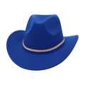 Detail of royal blue cowboy hat with sparkling pearl and rhinestone decorative band - One Size / Sapphire Blue