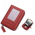 Dark red RFID leather card holder with litchi pattern and organ internal structure - JP-6002 Style / Burgundy