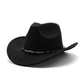 Chapeau de cowboy classique en laine noire avec bande perlée rouge et bord incurvé - M (56-58cm) / Noir