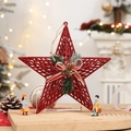 Glittery red metal star tree topper with pine cones and bow for Christmas decor - Pendant Style / 25cm / Red