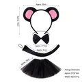 Kids mouse costume set including gray ears headband, bow tie, tail, and black tutu skirt - 4-Piece Set (Black Tutu Style) / Black