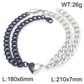 Bracciali di coppia magnetici a cuore in acciaio inossidabile nero e argento con misure - Set Nero e Bianco (KB208384-Z)