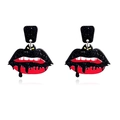 Halloween acryl hangende oorbellen met vleermuis en vampier lippen met glittereffect - Vleermuis Rode Lippen Gothic Stijl (CE00324)