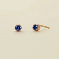 Minimalist gold-plated stainless steel stud earrings with round deep blue zircon stone - September Royal Blue - Gold