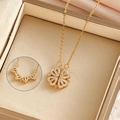 Gold titanium steel clover necklace with cubic zirconia, folding into four hearts - 9001 Gold