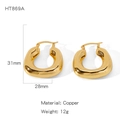 Orecchini a cerchio dorati in ottone lucido con dettagli sulle dimensioni - Stile Cerchio Grande (NYH-HT869A)