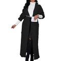 Black longline knit cardigan with pockets and cable knit details in an open-front style - 0XL / Black